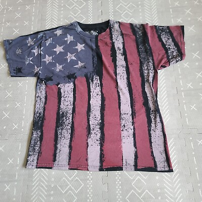 #ad American Flag Shirt Men#x27;s Large Black Solid Short Sleeve USA Fourth Of July $8.99