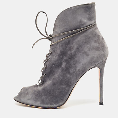 #ad Gianvito Rossi Grey Suede Jane Ankle Booties Size 38.5 $121.00