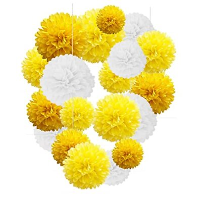 #ad Yellow and White Paper Pom Poms10quot;12quot; Tissue Pom Poms for Party Hanging Decor... $21.06