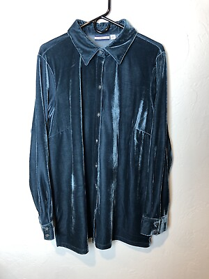 #ad Croft amp; Barrow Woman#x27;s Size XL Blue Velvet Long Sleeve Button Up Shirt Top $14.95