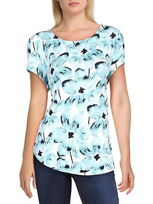 #ad Alfani Womens Pattern Crewneck T Shirt Green Size XS $18.49
