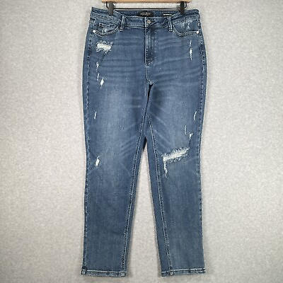 #ad Judy Blue Jeans Boyfriend Fit 15 32 Stretch Distressed Dark Wash Mid Rise Denim $34.99