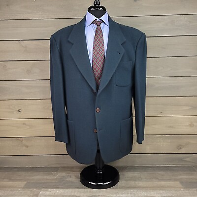 #ad Vintage Todays Man Blazer Mens 44R Green Wool Cashmere Sport Coat 3 Roll 2 Italy $38.95