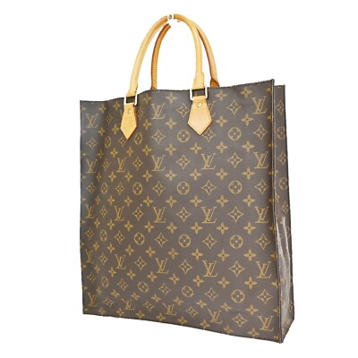#ad LOUIS VUITTON Logo Sac Plat Hand Tote Bag Monogram Leather Brown M51140 38JH751 $255.84