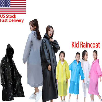 #ad Women Men Adults Kid Waterproof Jacket Raincoat Rain Coat Hooded Poncho Rainwear $6.64