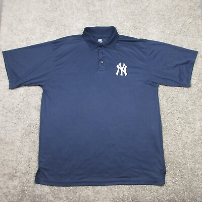 #ad New York Yankees Polo Shirt Adult XXLT Blue Solid Logo Sports Baseball MLB $19.99