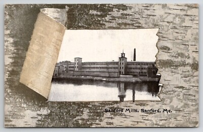 #ad Sanford Mills ME Factory View Through Faux Birch Tree Maine Postcard A40 $14.95