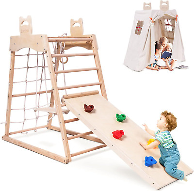 #ad Jungle Gym Indoor 8 in 1 Wooden Indoor Playground Toddler Wooden Climbing Toy $269.99