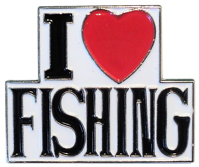 #ad I Love Heart Fishing Luv Fish Sea Course Fisherman 30mm Metal Enamel Badge NEW GBP 3.79
