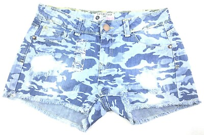 #ad Womens Terranova Button Fly Ripped Shorts Size S Blue Denim Camouflage NWOT $15.98