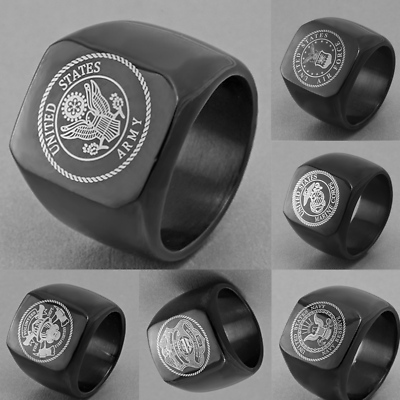 #ad Black USA Military Ring United States Marine Corps US Army Men Signet Stainless $9.99