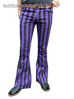 #ad Mens Purple Black Striped Bell Bottoms Flares Hippie vtg Indie Trousers 60#x27;s 70s GBP 36.99