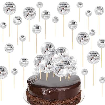 #ad 12pcs Disco Ball with Woodstick Cake Decoration Mirror Cake Set Topper E1W8 $7.55
