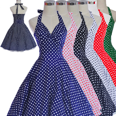 #ad Women Vintage Style 50#x27;s 60#x27;s Polka Dot Retro Rockabilly Dress Pinup Party Dress $21.99