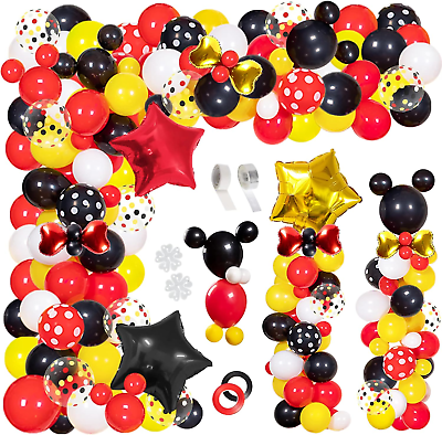 #ad 142Pcs Mickey Mouse Balloons Garland Kit Foil Confetti Black Red Yellow White f $39.99
