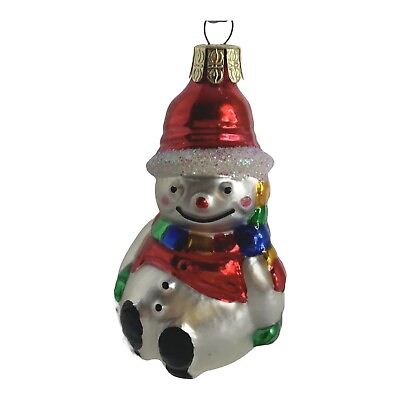 #ad Vintage Blown Glass Sitting Snowman Christmas Tree Ornament Czech Republic 3” $8.50