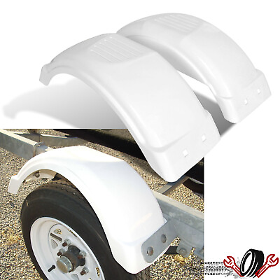 #ad Set of 2 White Single Axle Trailer Fenders For 8quot; 12quot; Wheels Top Step Skirt Boat $39.80
