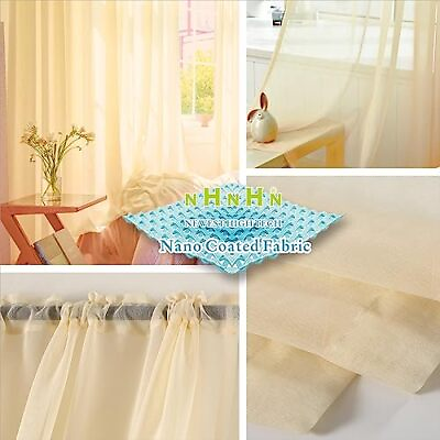 #ad Nano Material Coated Cream Sheer Curtains 72 Inches Long Rod Pocket Window $43.62