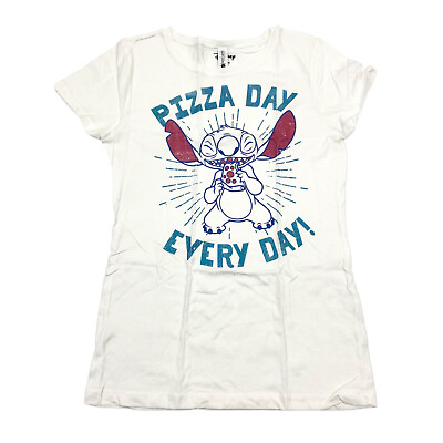 #ad Disney Lilo amp; Stitch Girls Size XL 14 16 #x27;Pizza Day Every Day #x27; T Shirt White $5.59