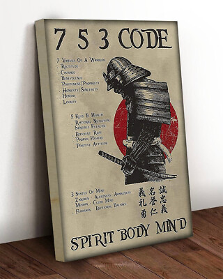 #ad 7 5 3 Code Samurai Warrior Spirit Body Mind Samurai Warrior Japan Canvas $38.59