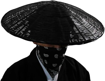 #ad Samurai Black Hat Bamboo Asian Hat Swordsman Cosplay Japanese Hat Dia.18.5 Inch $46.99