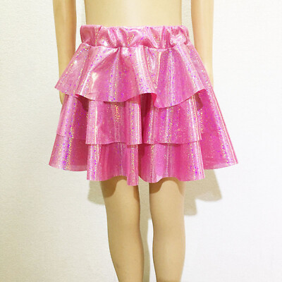 #ad Women Kids Shiny Tiered Tutu Skirt Layered Costume Glitter Disco Retro Skirt $21.94