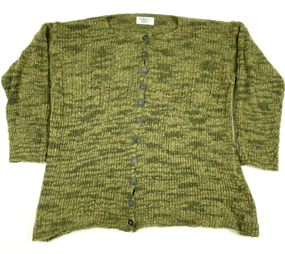#ad Sue P Knits Cardigan Sweater Womens One Size Green Knit Art Wool Nylon USA VTG $16.19