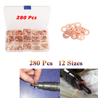 #ad 280×12 Sizes Solid Copper Crush Washers Assorted Seal Flat Ring Hardware kit $23.39