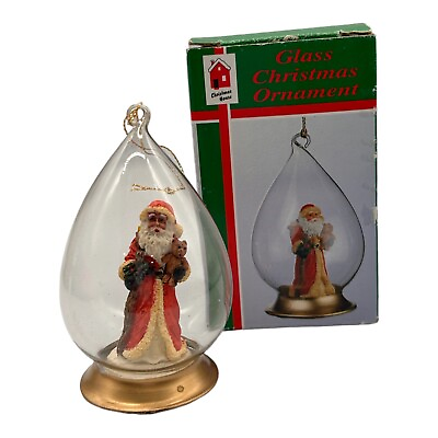 #ad Vintage Christmas House Hand Blown Glass Bubble Santa Ornament 3.5quot; T amp; Box $6.99