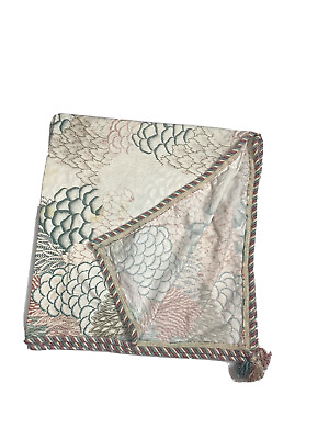 #ad Custom Vintage Tablecloth Square Print Tassels Pink Blue Luxury Handmade Rare $55.99