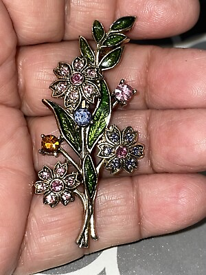 #ad Gold Tone Flowers With Multicolored Green EnamelCrystals Stunning✨ $17.00