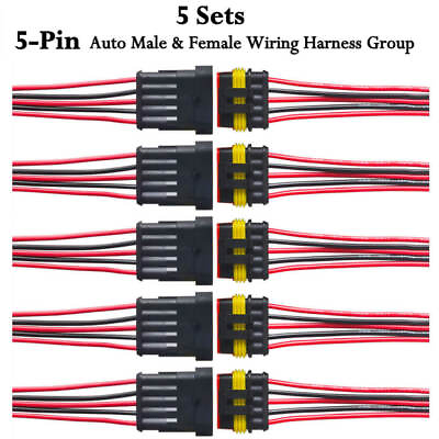 #ad 5 Sets Waterproof Auto Male amp; Female Electrical Wiring Harness Group 5 Pin Way $16.14