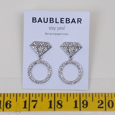 #ad Baublebar Earrings Engagement Ring Rhinestone Silver Tone Drop Dangle Party $27.00