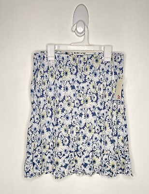#ad So Floral Skirt Girls Size Medium Elastic Waist White Blue Pull On $4.89