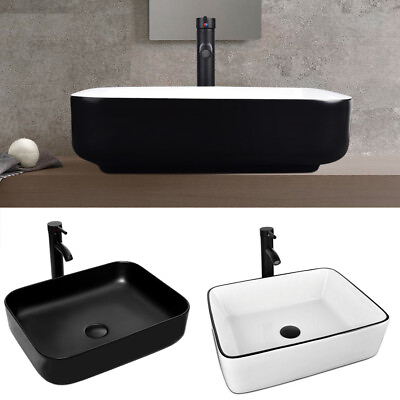 #ad Bathroom Vessel Sink Faucet Combo Basin Bowl Pop up Drain Ceramic Rectangular $110.49