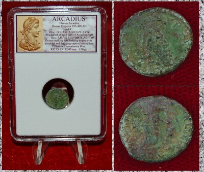 #ad Ancient Roman Empire Coin ARCADIUS Victory With Trophy AE4 Thessalonica Mint $34.30
