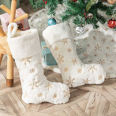 #ad 1pc Plush Socks Cute Hanging Snowflakes Pattern Gift Storage Sock Christmas $9.76