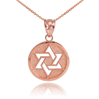 #ad 14k Rose Gold Cut Out Star of David Israel Pendant Necklace $249.99