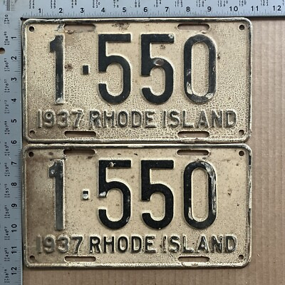 #ad 1937 Rhode Island license plate pair 1550 YOM DMV fantastic ORIGINAL 14265 $41.65