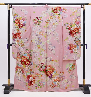 #ad Furisode Used Baby Pink In Full Bloom Condition Rank B Small Size $167.57