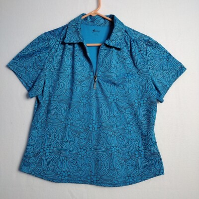 #ad Swing Women#x27;s Golfing Shirt Blue Floral Print Large $13.39