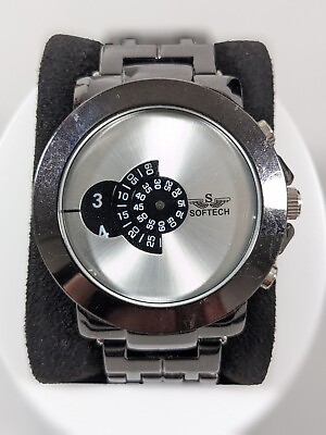 #ad Softech Womens Gunmetal Gray Disc Bracelet Watch 7.5 inches $17.49