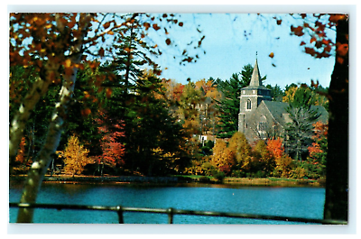 #ad 1973 Lake Placid NY Year Round Vacationland Adirondack Church $14.50