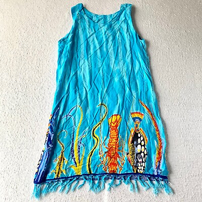 #ad In Gear Sleeveless Tank Dress Womens Medium M Blue Ocean Travel Beach Cover Up $15.97