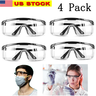 #ad 4 pcs Safety Goggles Glasses Anti Fog Lens Clear Chemical Work Lab Protective $14.99