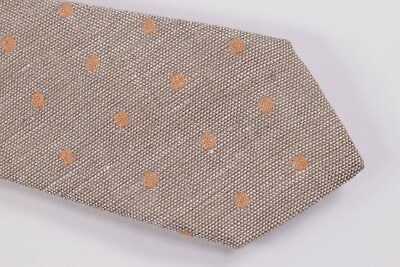 #ad Belvest Neck Tie NWT Brown with Golden Orange Polka Dots 100% Linen $112.49
