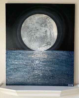 #ad moon painting original art Fluid Art Moon Art Moon Ocean Art $333.00
