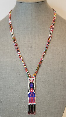 #ad Vntg Native American Necklace Beaded Hand Made Multicolor Beads 24quot; W 4quot; Image $32.00