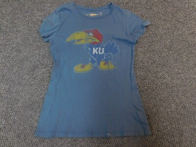 #ad Kansas Jayhawks Womens Shirt S blue mascot logo graphic college $6.75