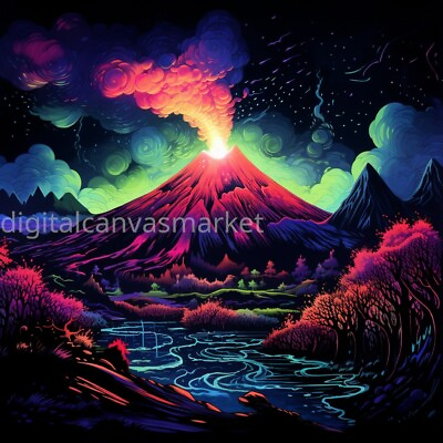 #ad Digital Image Picture Photo Wallpaper Background Blacklight Volcano Art $0.99